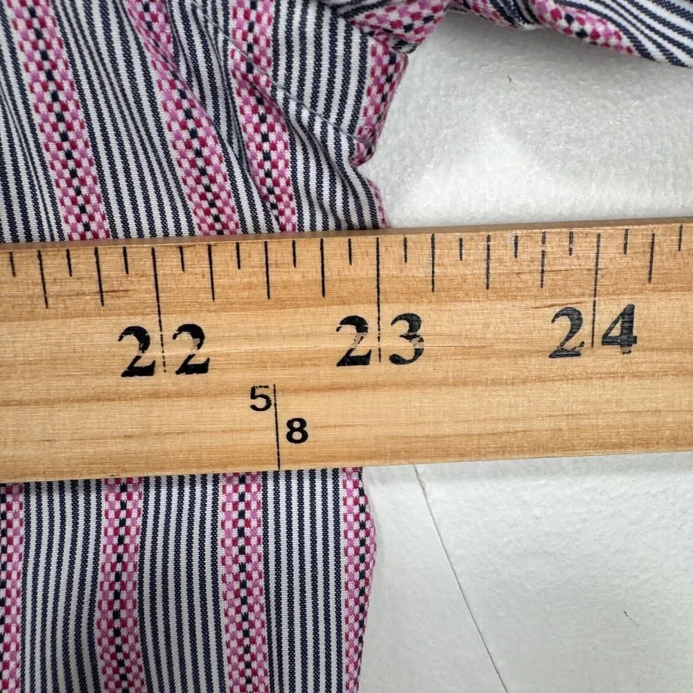 Robert Graham Flip Cuff Button Shirt Men Medium Gray Pink Striped Cotton Floral - Picture 8 of 11